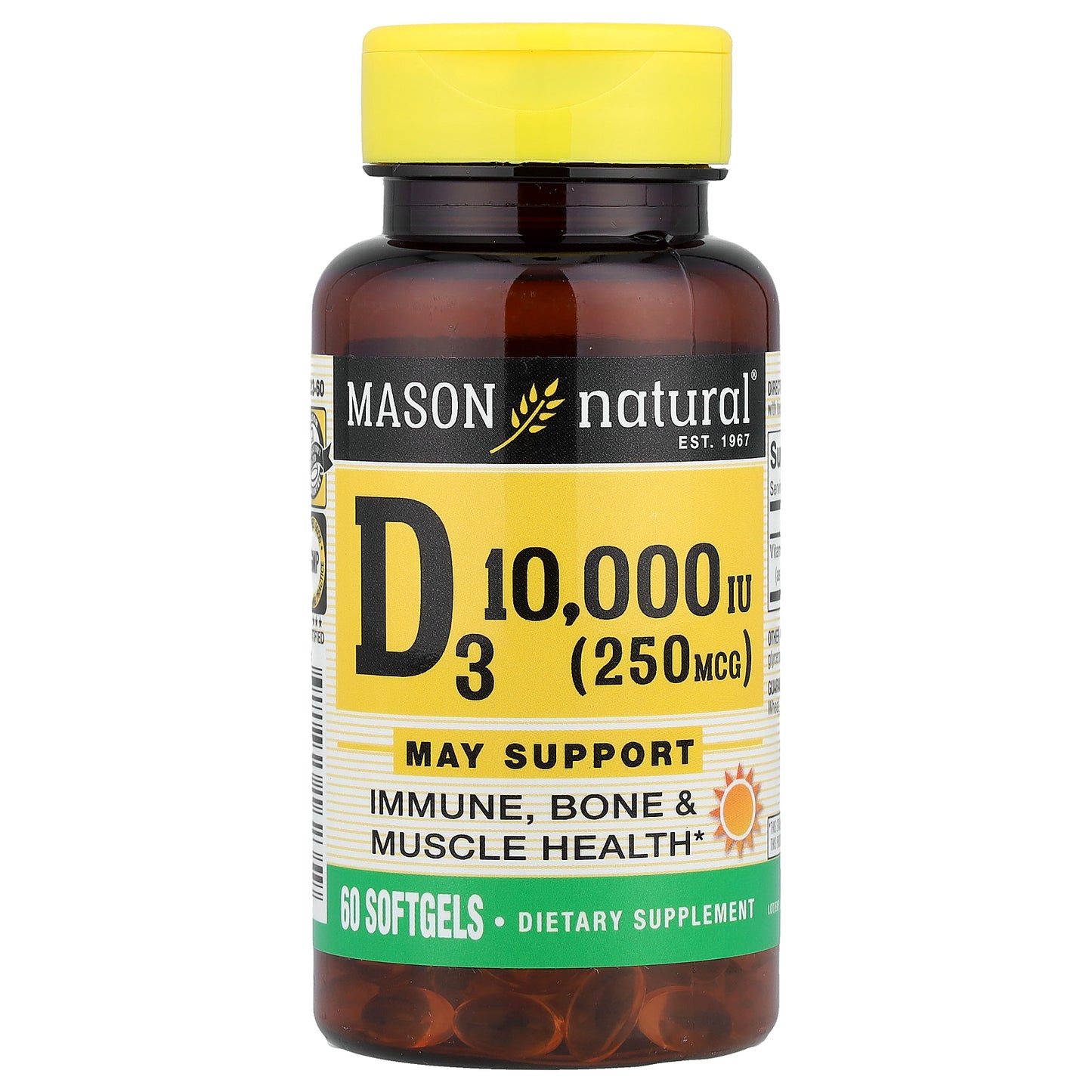 Mason Natural, Vitamin D3, 250 mcg (10,000 IU), 60 Softgels