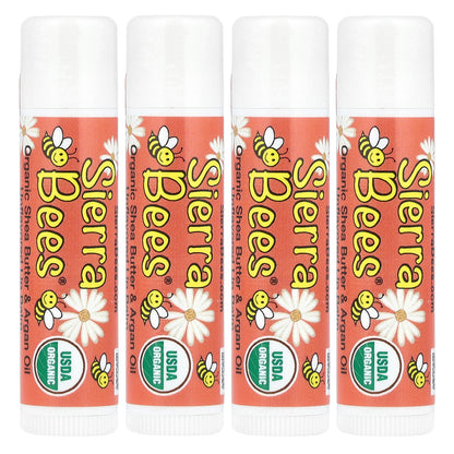 Sierra Bees, Organic Lip Balms, Shea Butter & Argan Oil, 4 Pack, 0.15 oz (4.25 g) Each