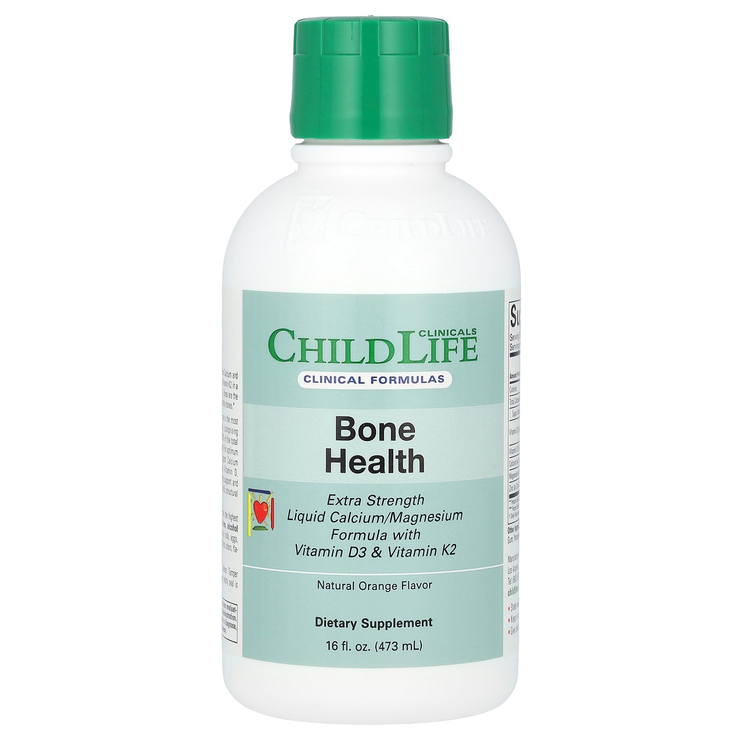 ChildLife Clinicals, Liquid Calcium/Magnesium Formula with Vitamin D3 & Vitamin K2, Extra Strength, Natural Orange, 16 fl oz (473 ml)