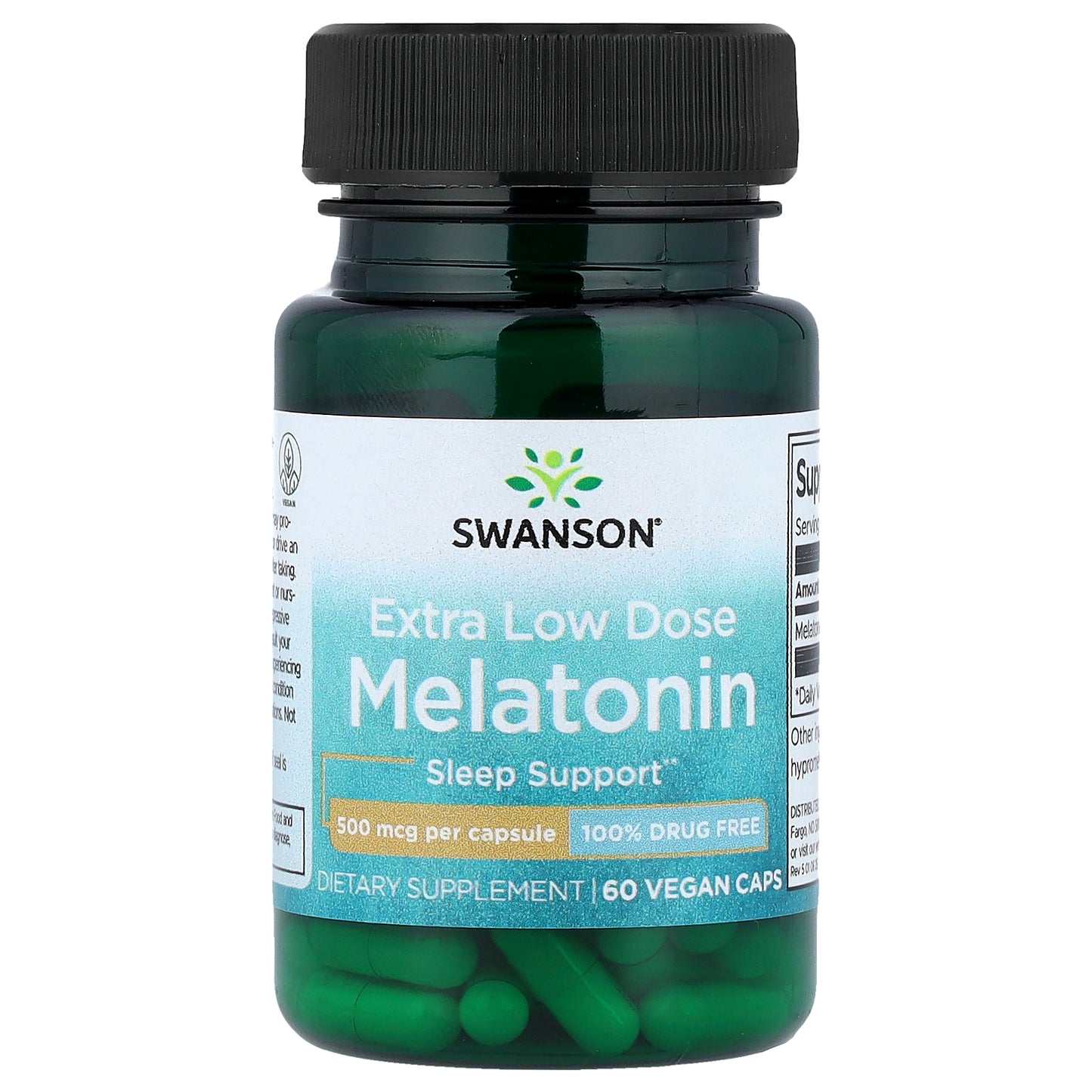 Swanson, Melatonin, Extra Low Dose , 500 mcg, 60 Vegan Caps