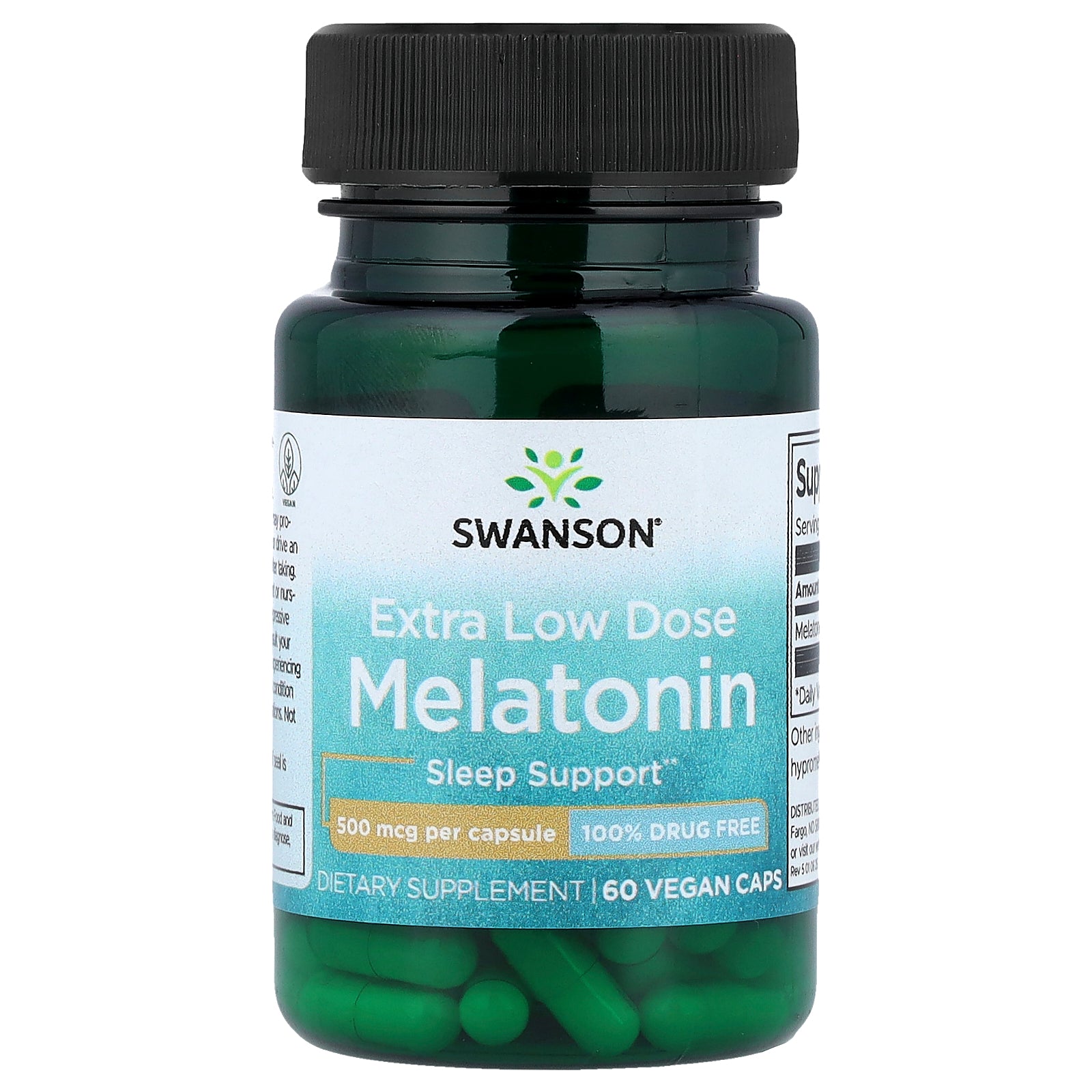 Swanson, Melatonin, Extra Low Dose , 500 mcg, 60 Vegan Caps