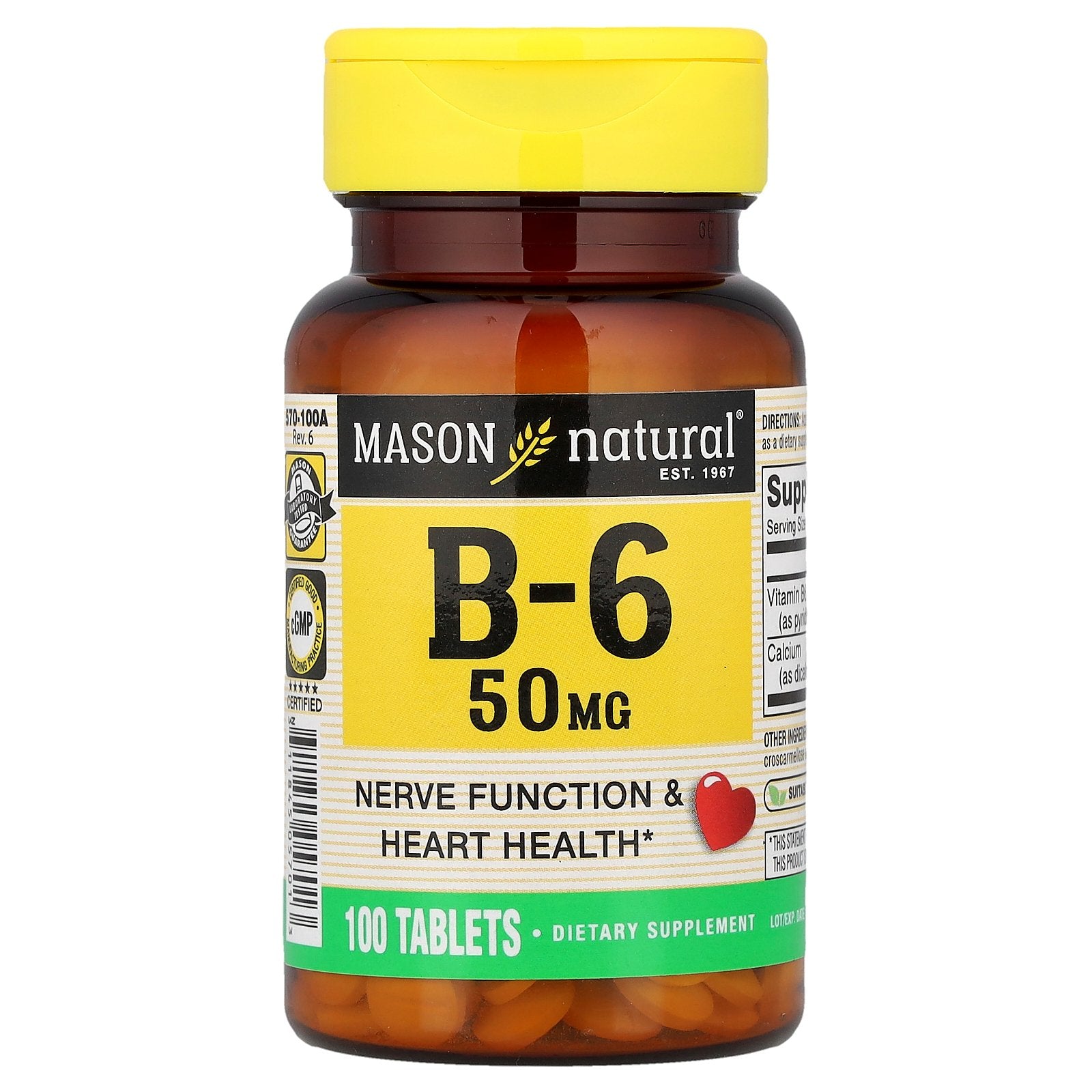 Mason Natural, Vitamin B-6, 50 mg, 100 Tablets