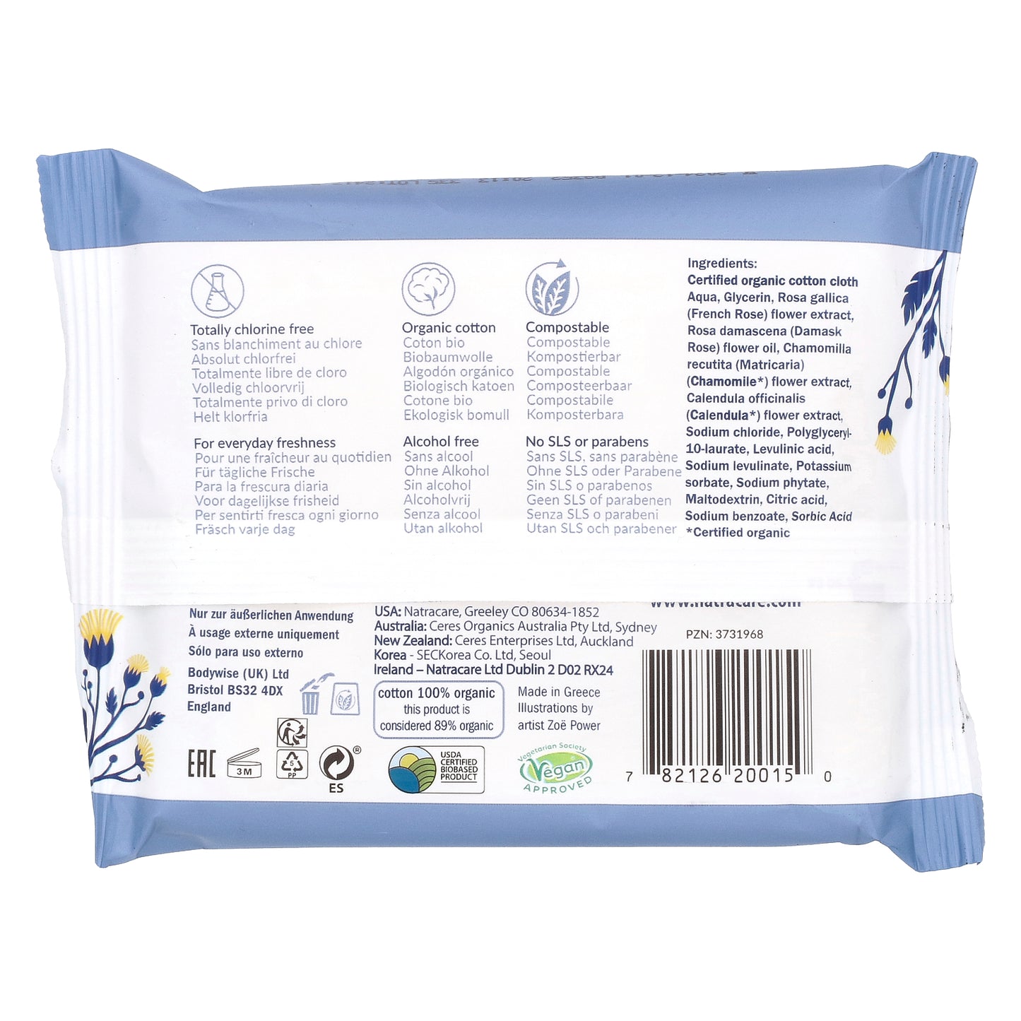 Natracare, Soft Organic Cotton Intimate Wipes, 12 Wipes