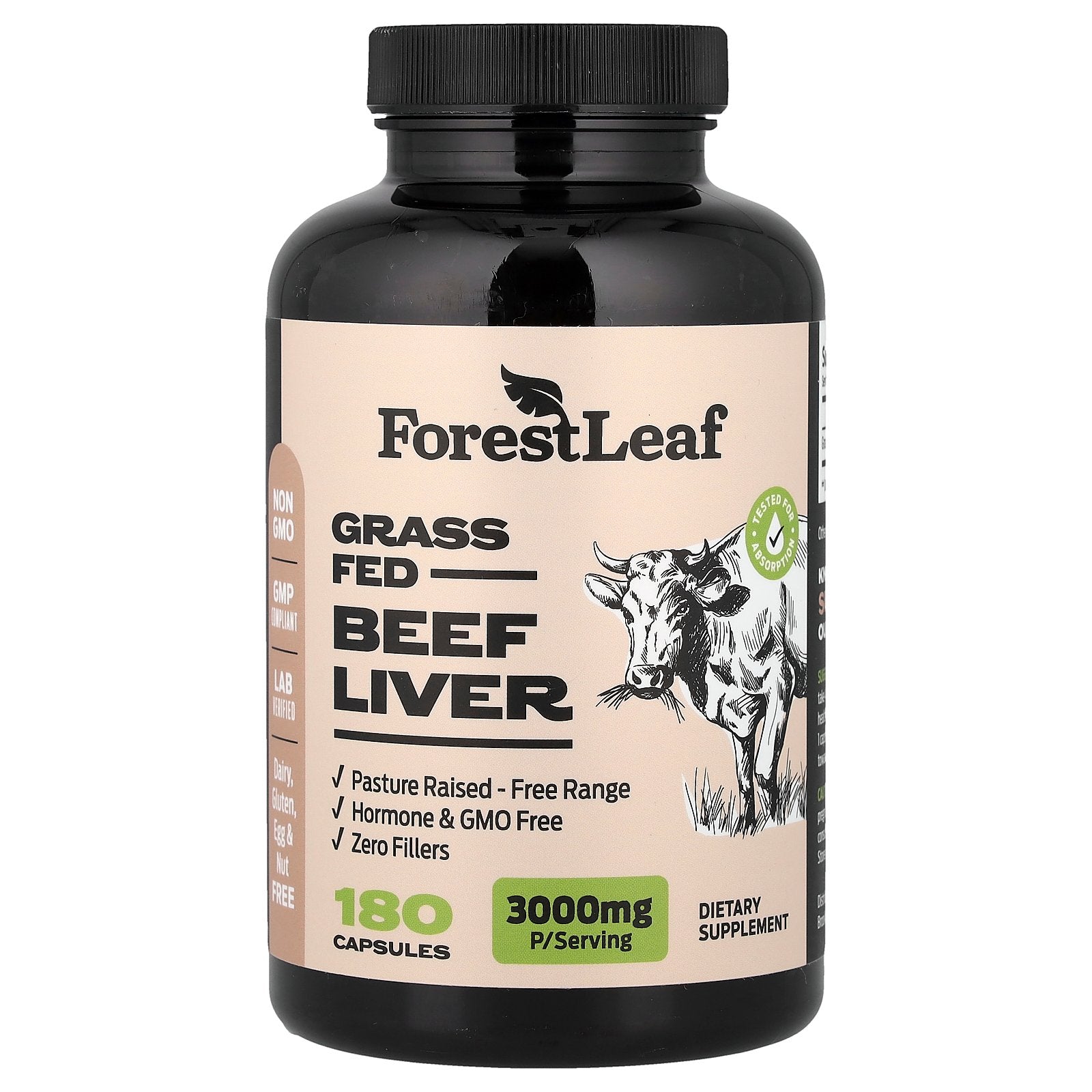 Forest Leaf, Grass Fed Beef Liver, 180 Capsules (750 mg per Capsule)