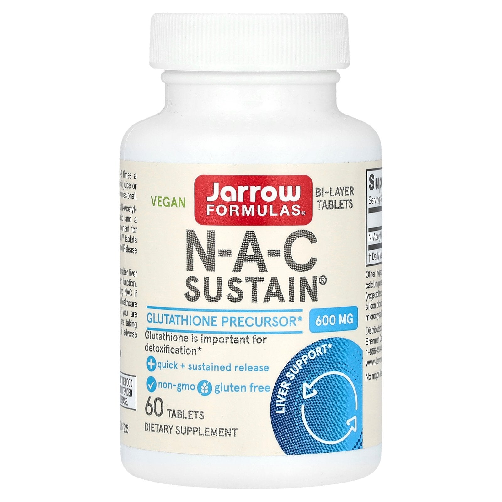 Jarrow Formulas, Vegan N-A-C Sustain, 600 mg, 60 Tablets