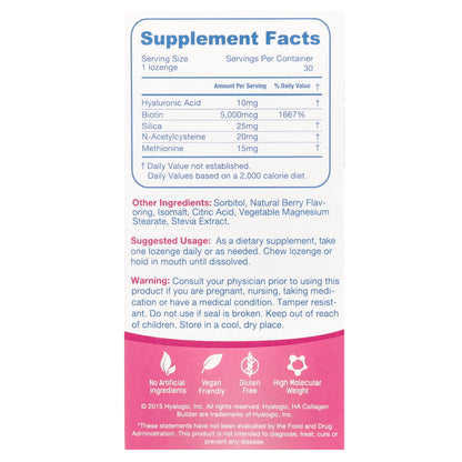 Hyalogic, HA Collagen Builder, Hyaluronic Acid + Biotin +Silica, Mixed Berry, 30 Chewable Lozenges