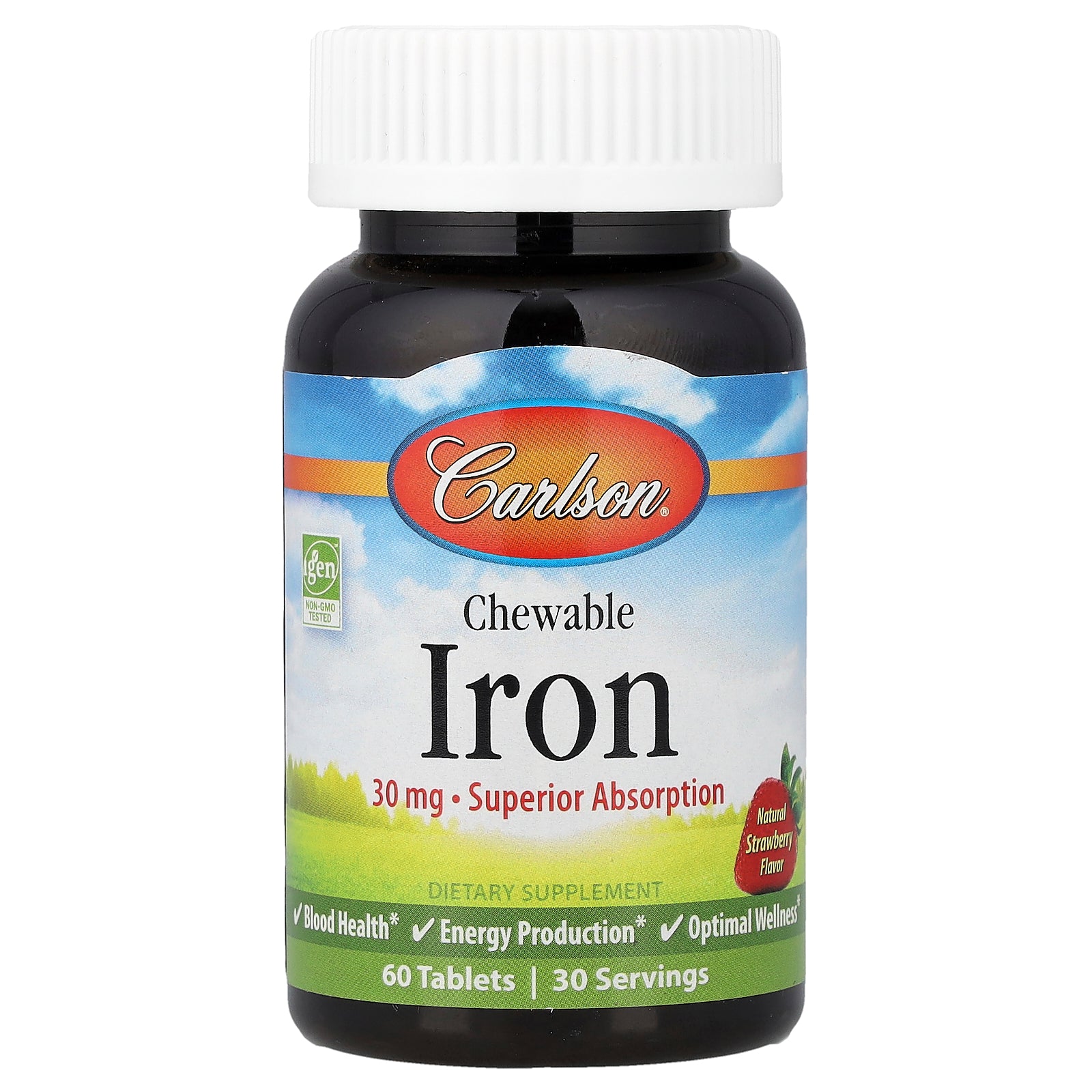 Carlson, Chewable Iron, Natural Strawberry, 60 Tablets (15 mg per Tablet)