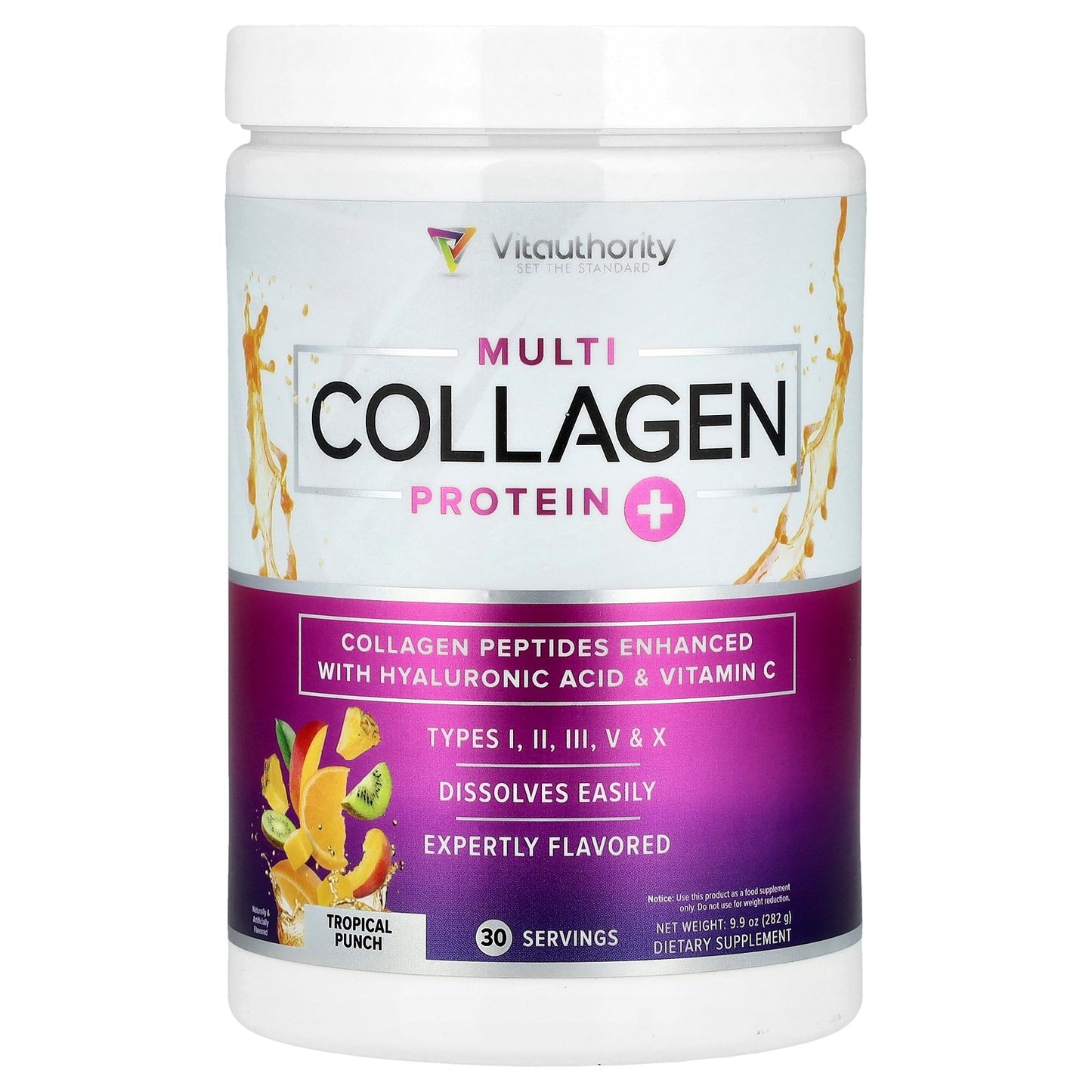 Vitauthority, Multi Collagen Protein+, Tropical Punch, 9.9 oz (282 g)