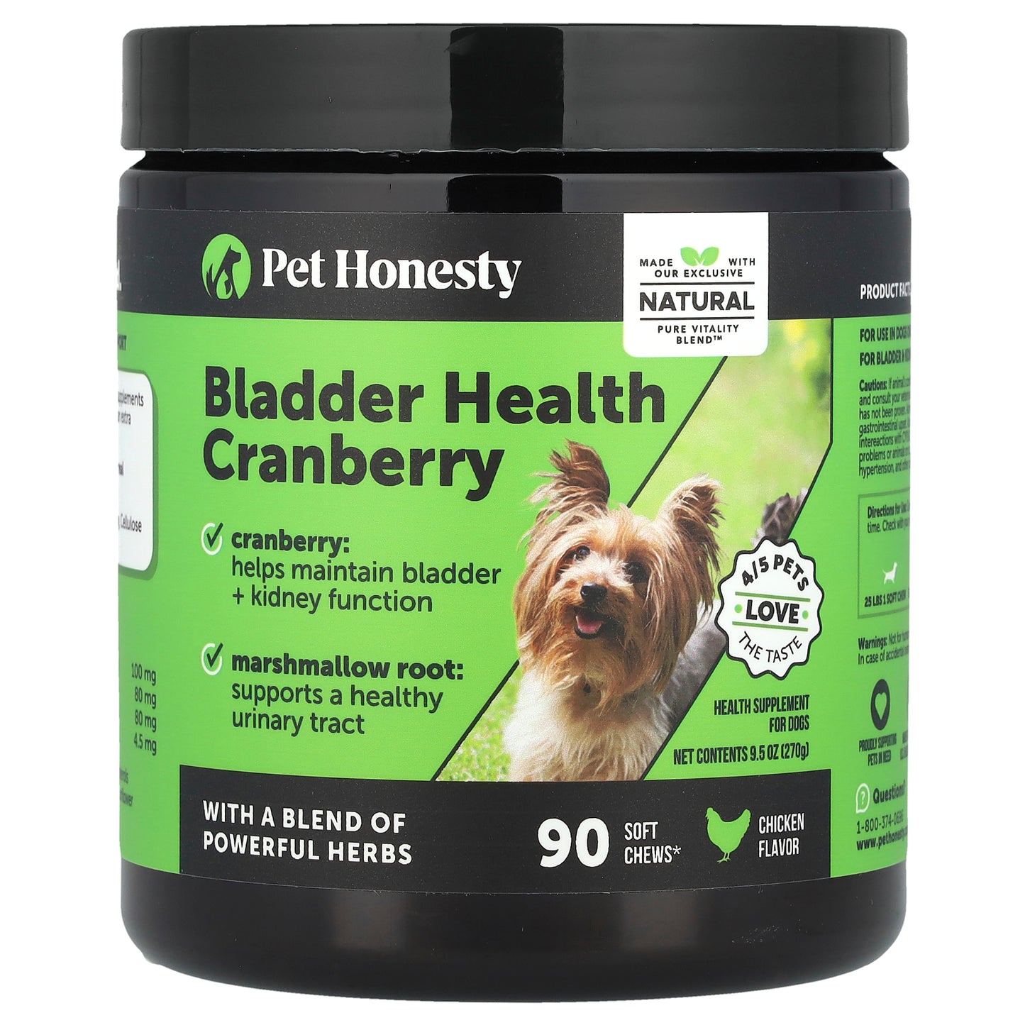 Pet Honesty, Bladder Health Cranberry, For Dogs, Chicken, 90 Soft Chews, 9.5 oz (270 g)