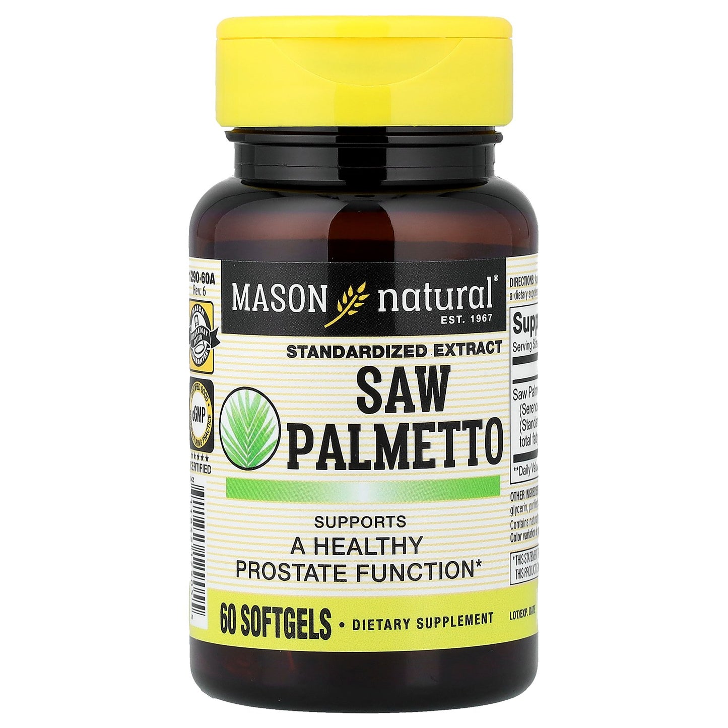 Mason Natural, Saw Palmetto, Standardized Extract, 60 Softgels (160 mg per Softgel)