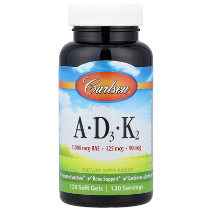 Carlson, Vitamins A - D3 - K2, 120 Soft Gels