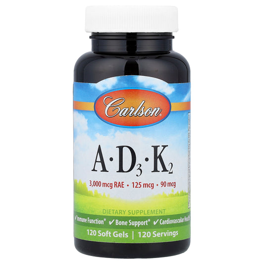 Carlson, Vitamins A - D3 - K2, 120 Soft Gels