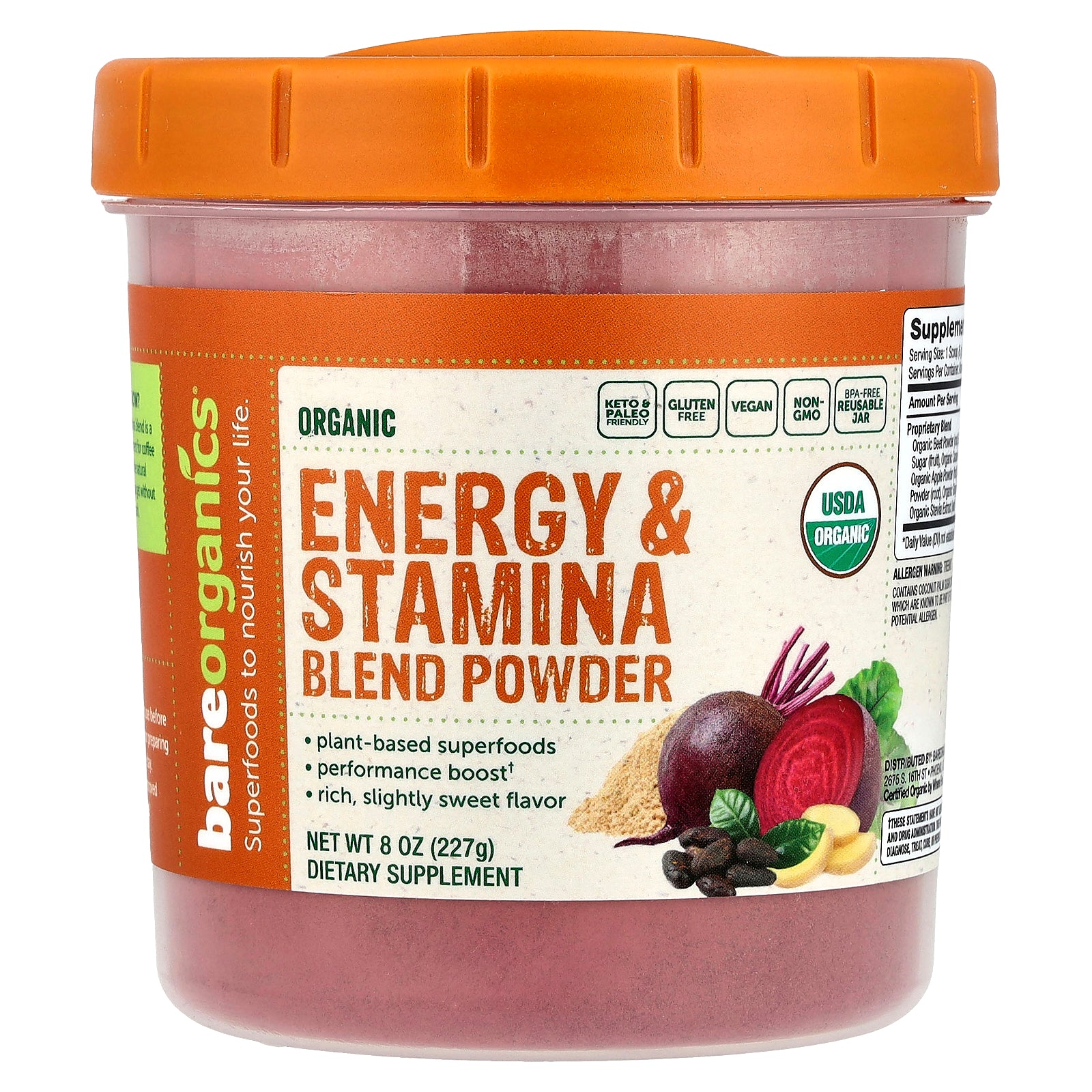 BareOrganics, Organic Energy & Stamina Blend Powder, 8 oz (227 g)