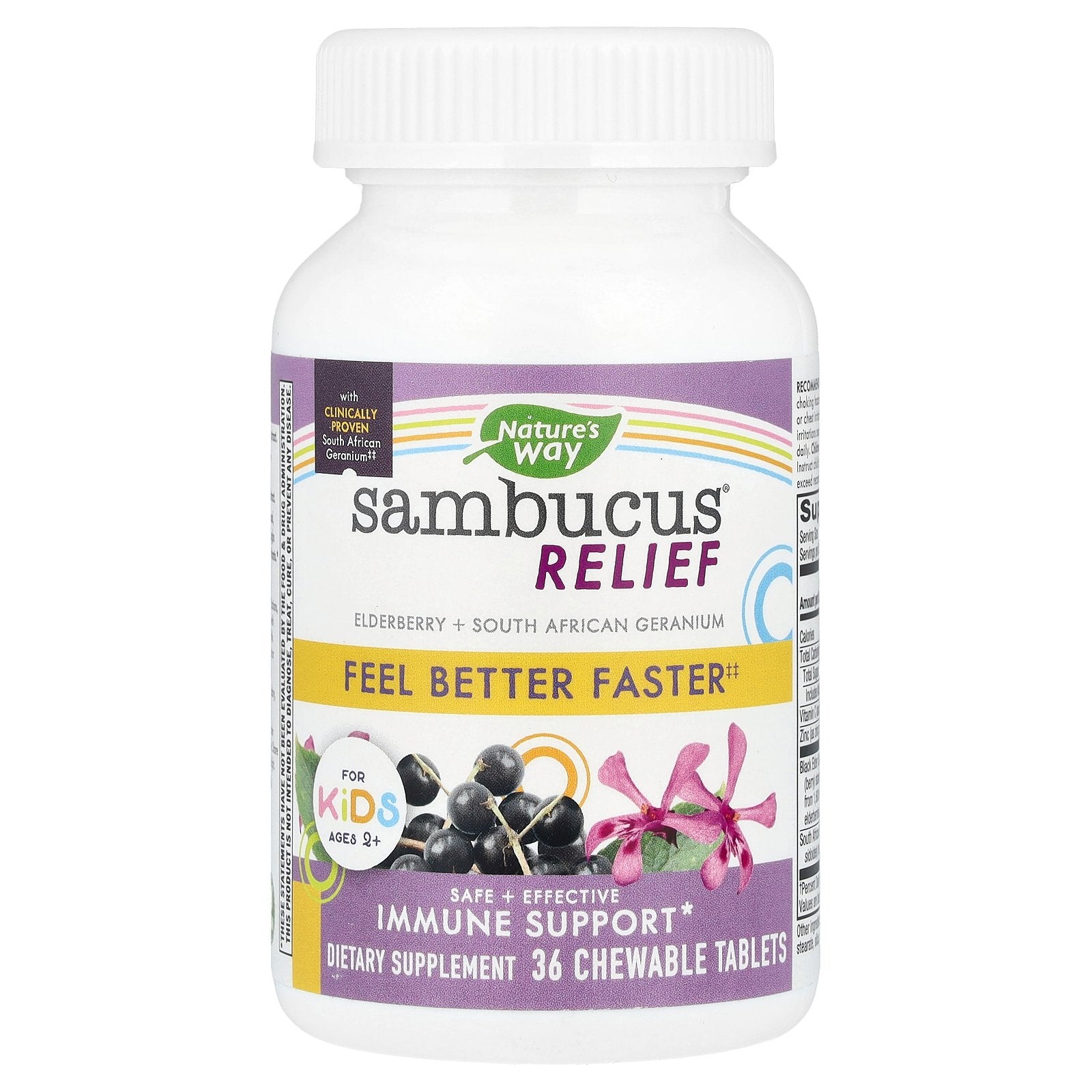 Nature's Way, Sambucus® Relief, Immune Support, For Kids Ages 2+, Berry, 36 Chewable Tablets