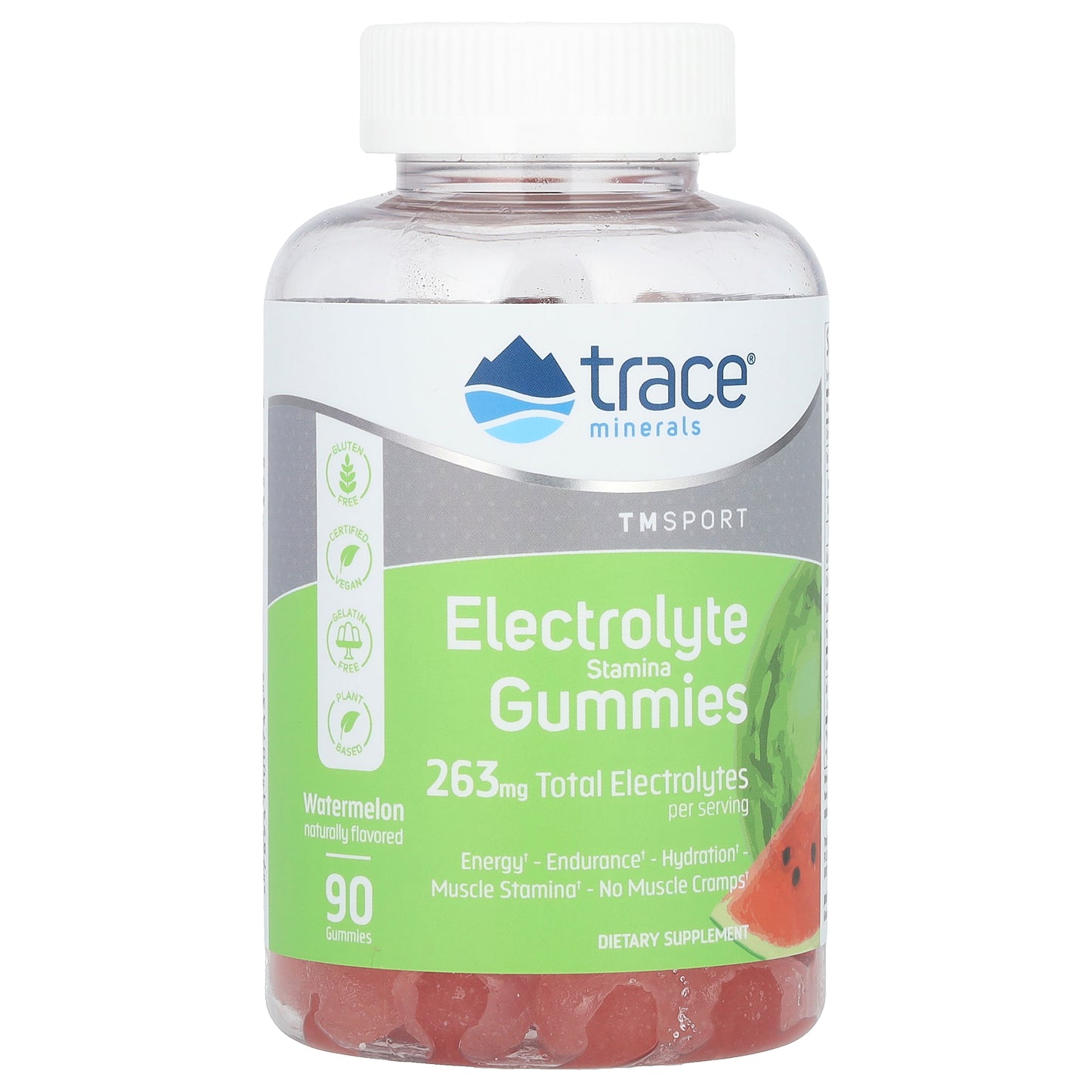 Trace, TM Sport, Electrolyte Stamina Gummies, Watermelon, 263 mg, 90 Gummies (87.66 mg per Gummy)