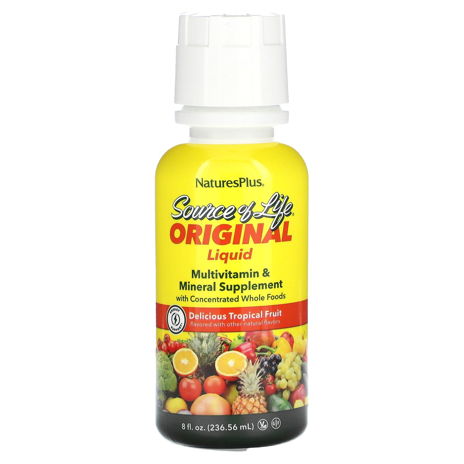 NaturesPlus, Source of Life, Original Liquid Multivitamin & Mineral Supplement, Delicious Tropical Fruit, 8 fl oz (236.56 ml)