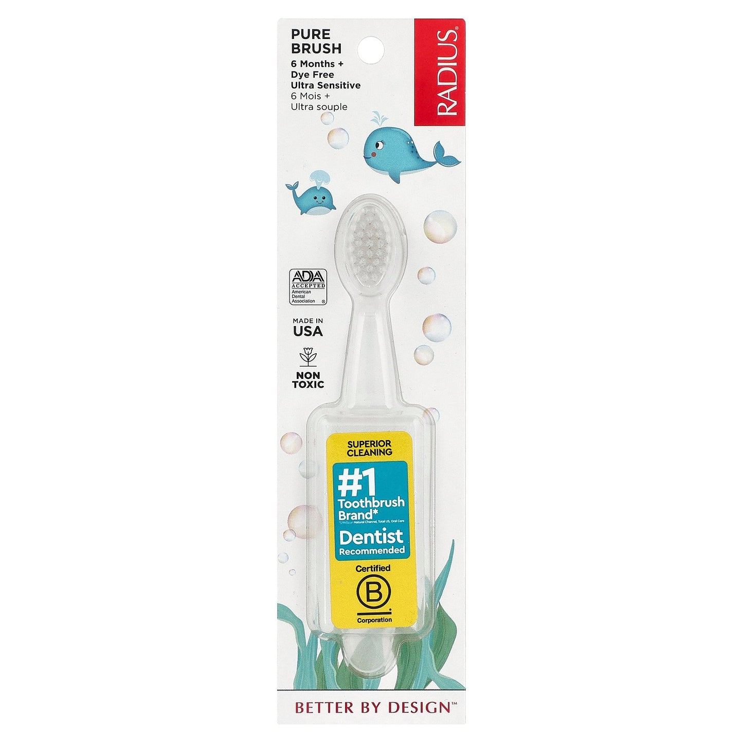 RADIUS, Pure Brush, 6 Months+, Ultra Sensitive, 1 Toothbrush