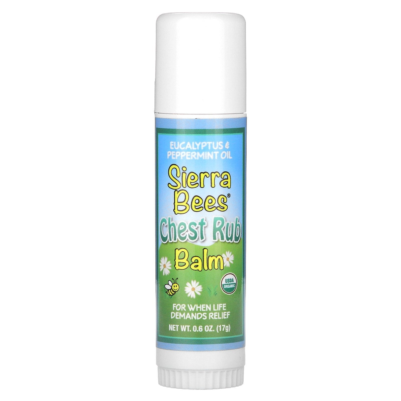 Sierra Bees, Chest Rub Balm Stick, Eucalyptus & Peppermint, 0.6 oz (17 g)