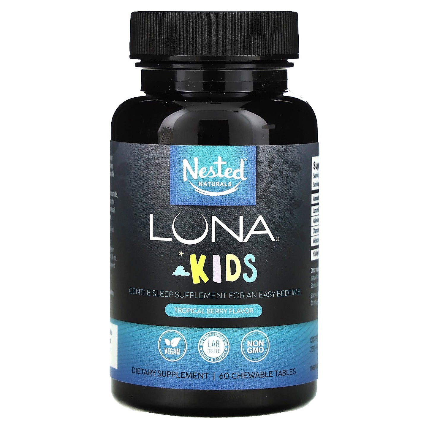 Nested Naturals, Luna, Kids, Gentle Sleep Supplement, Tropical Berry, 60 Chewable Tablets