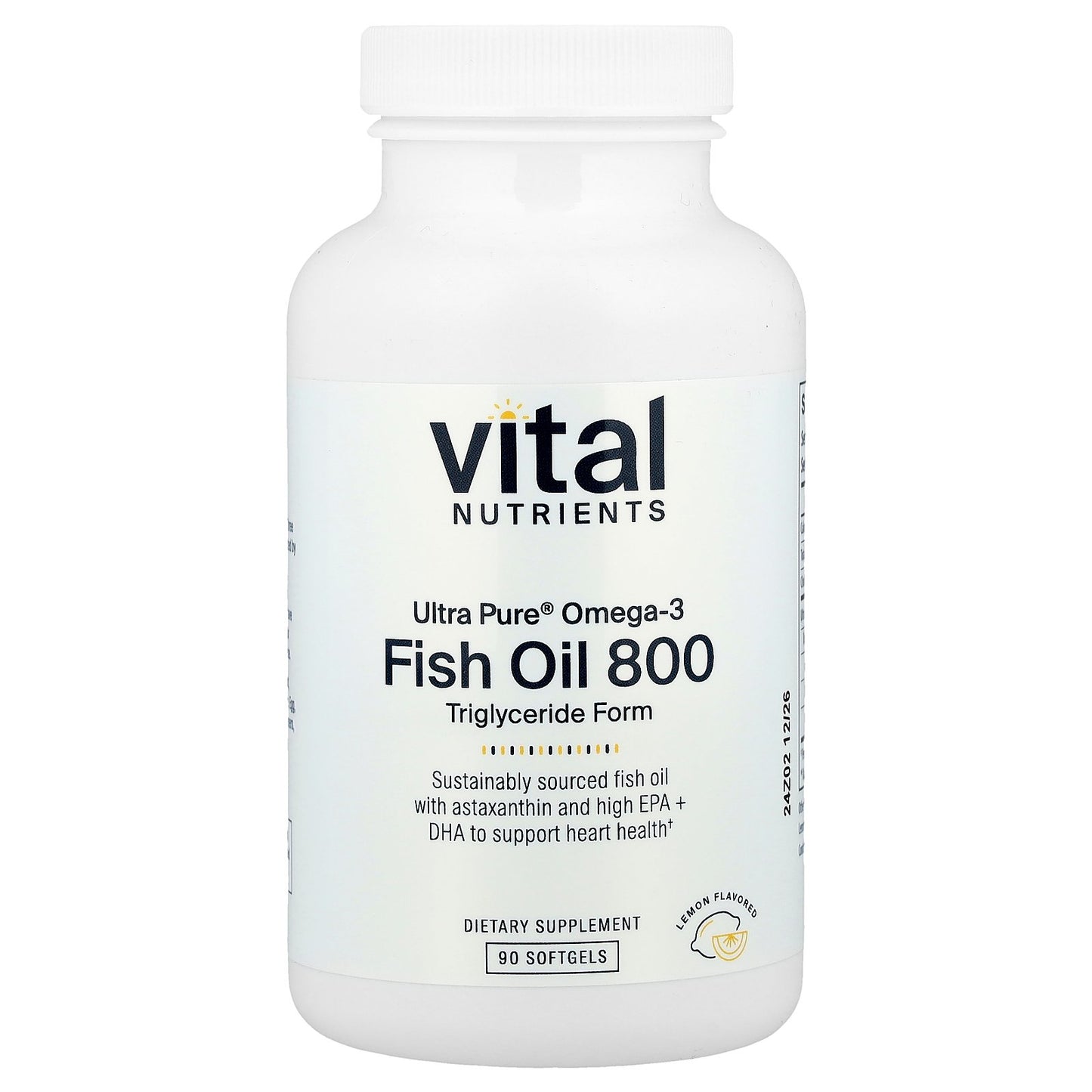 Vital Nutrients, Ultra Pure® Omega-3, Fish Oil 800, Lemon, 90 Softgels