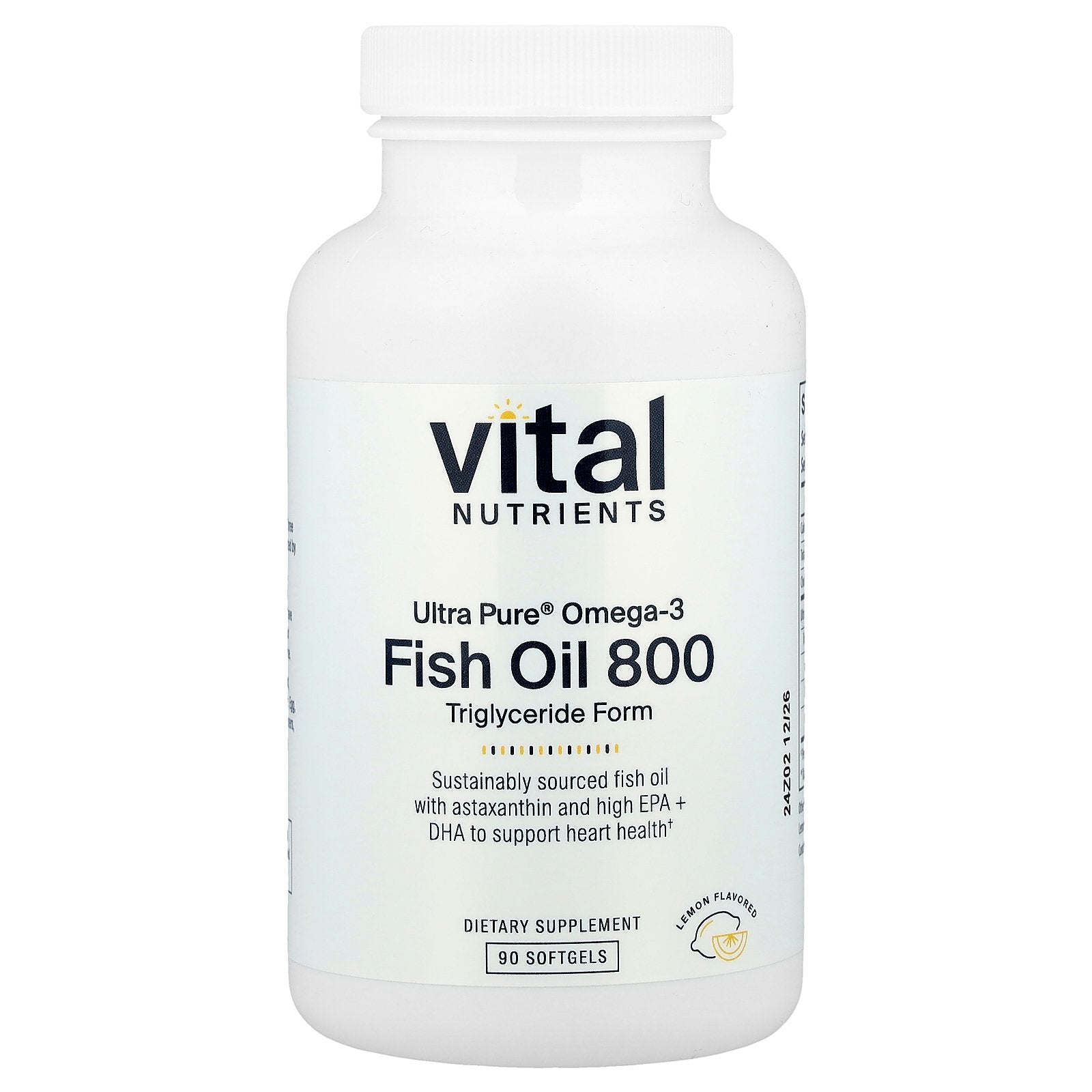 Vital Nutrients, Ultra Pure® Omega-3, Fish Oil 800, Lemon, 90 Softgels