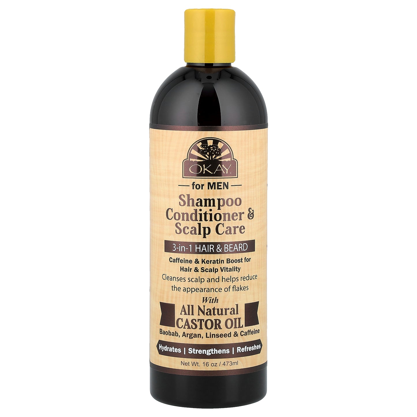 Okay Pure Naturals,  For Men, Shampoo Conditioner & Scalp Care, 3-in-1 Hair & Beard, 16 oz (473 ml)