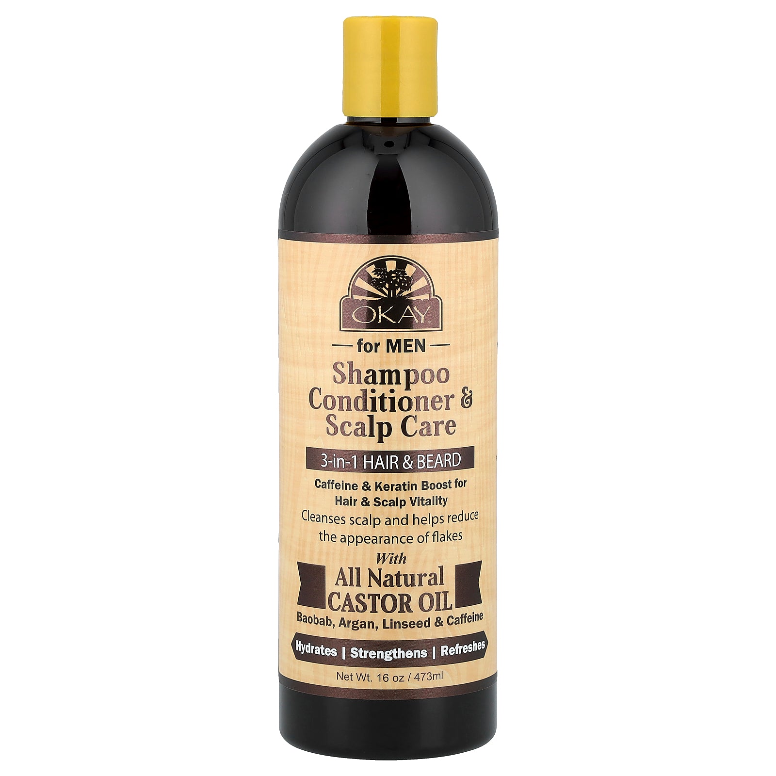 Okay Pure Naturals,  For Men, Shampoo Conditioner & Scalp Care, 3-in-1 Hair & Beard, 16 oz (473 ml)