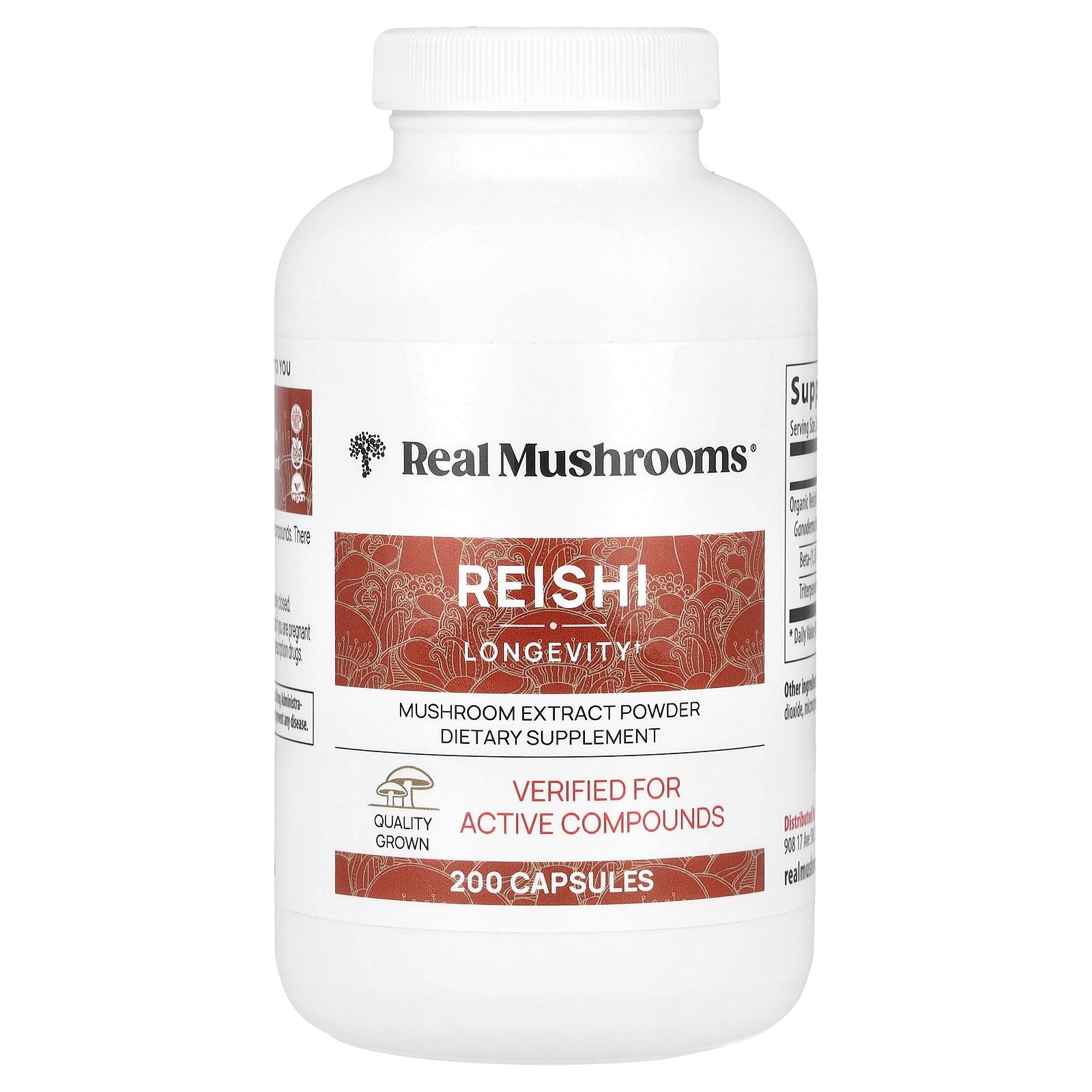 Real Mushrooms, Reishi, Mushroom Extract Powder, 200 Capsules