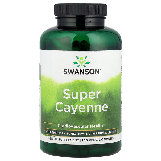Swanson, Super Cayenne with Ginger Rhizome, Hawthorn Berry & Lecithin, 250 Veggie Capsules