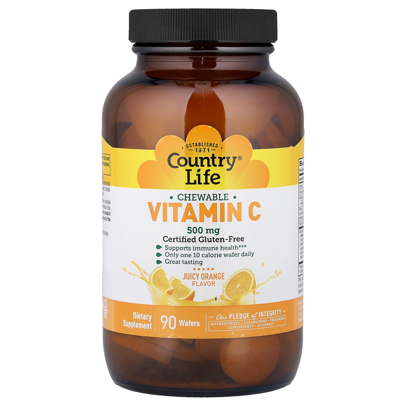 Country Life, Vitamin C Chewable, Juicy Orange, 90 Wafers