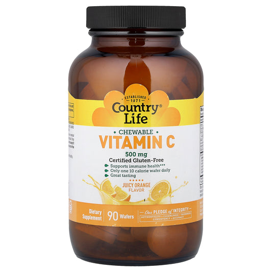 Country Life, Vitamin C Chewable, Juicy Orange, 90 Wafers