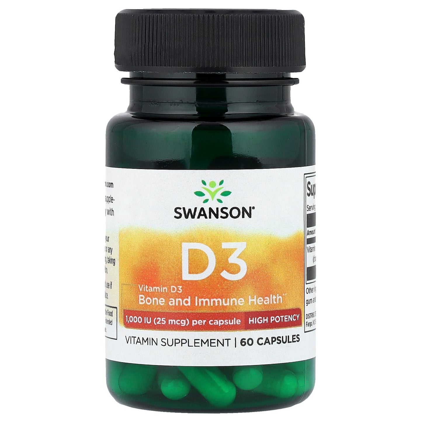Swanson, Vitamin D3, High Potency, 25 mcg (1,000 IU), 60 Capsules