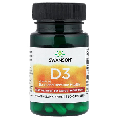 Swanson, Vitamin D3, High Potency, 25 mcg (1,000 IU), 60 Capsules
