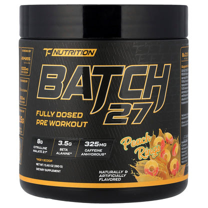 TC Nutrition, Batch 27, Fully Dosed Pre Workout, Peach Rings, 13.4 oz (380 g)