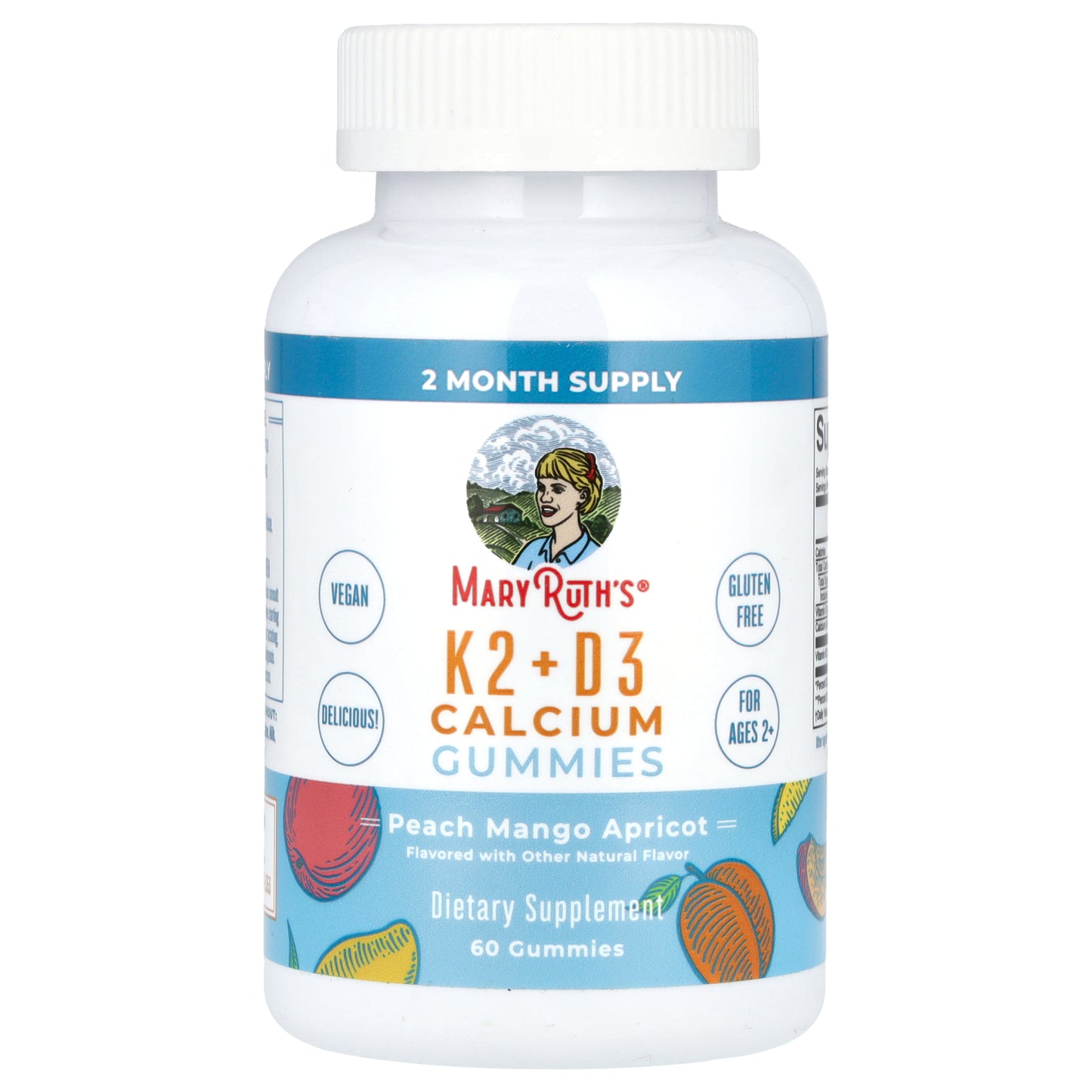 MaryRuth's, K2 + D3 Calcium Gummies, Peach, Mango and Apricot, 60 Gummies