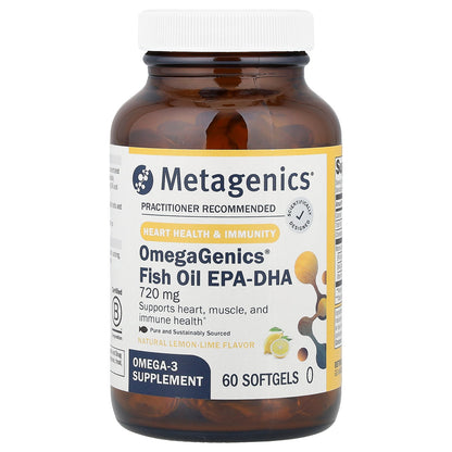 Metagenics, OmegaGenics®, Fish Oil EPA-DHA, Natural Lemon-Lime, 720 mg, 60 Softgels