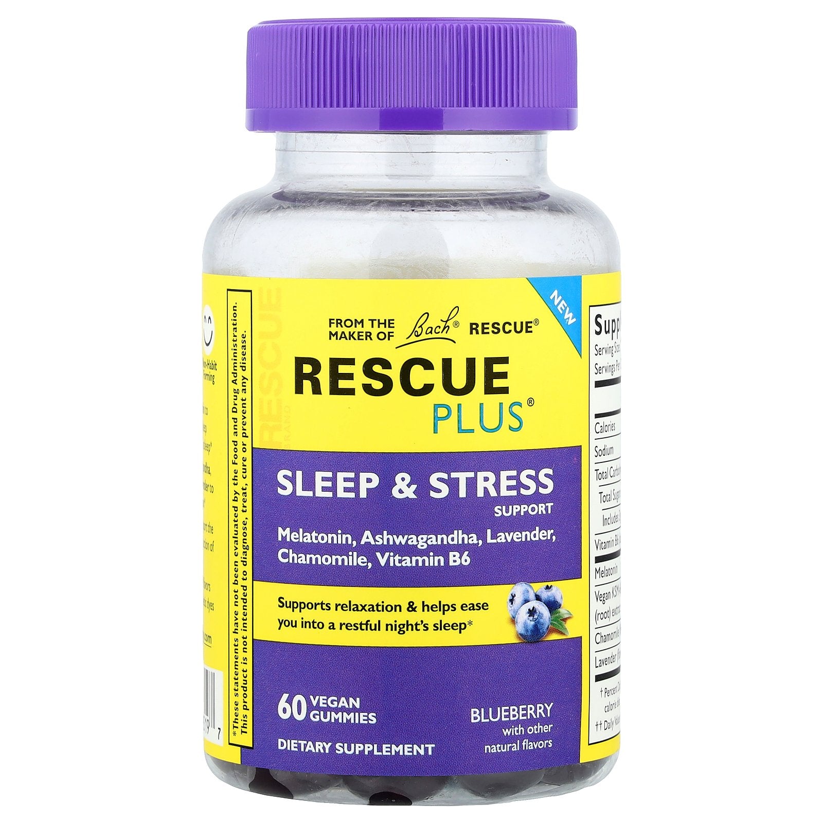 Bach, Rescue Plus®, Sleep & Stress Support Gummies, Blueberry, 60 Vegan Gummies