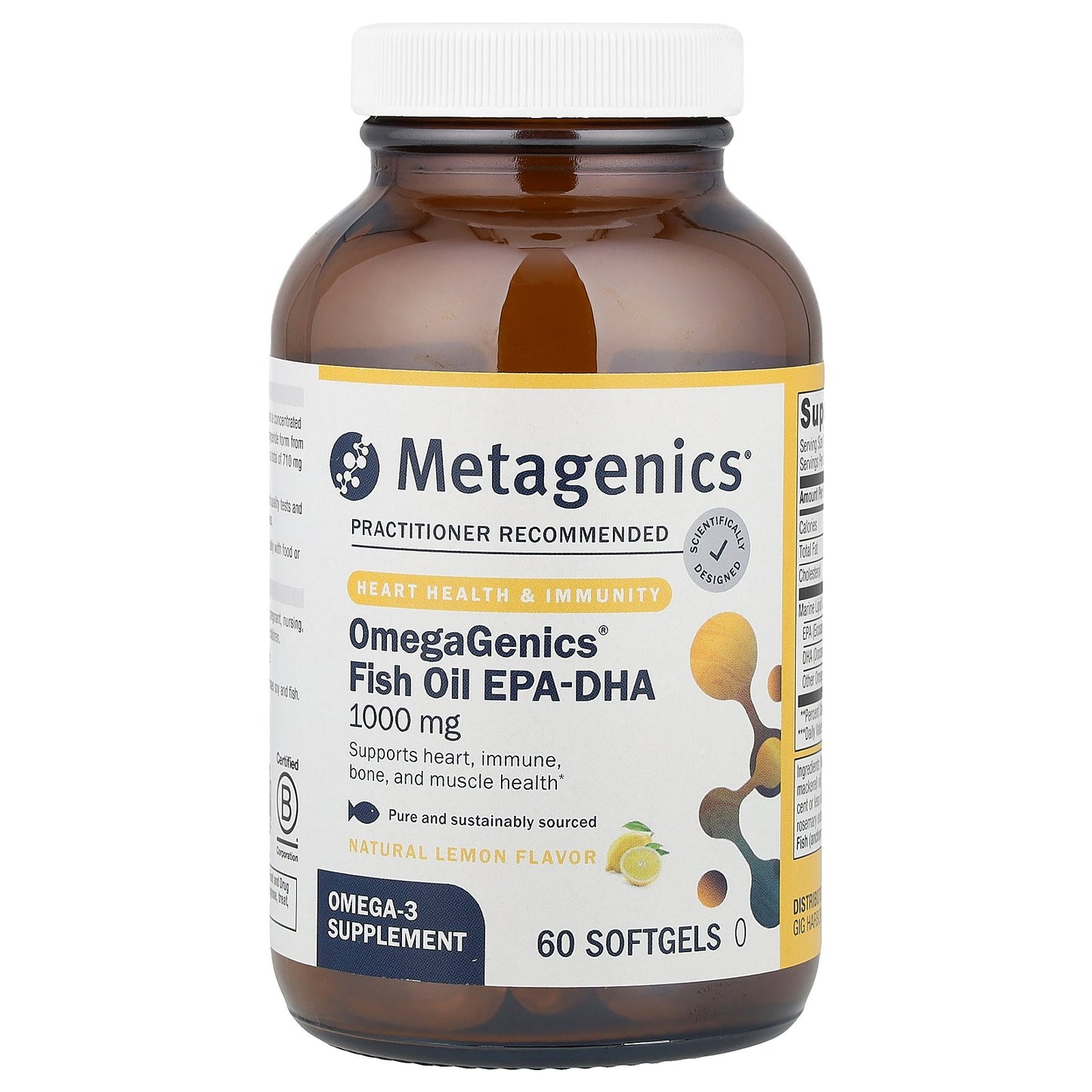 Metagenics, OmegaGenics® Fish Oil EPA-DHA, Natural Lemon, 1,000 mg, 60 Softgels