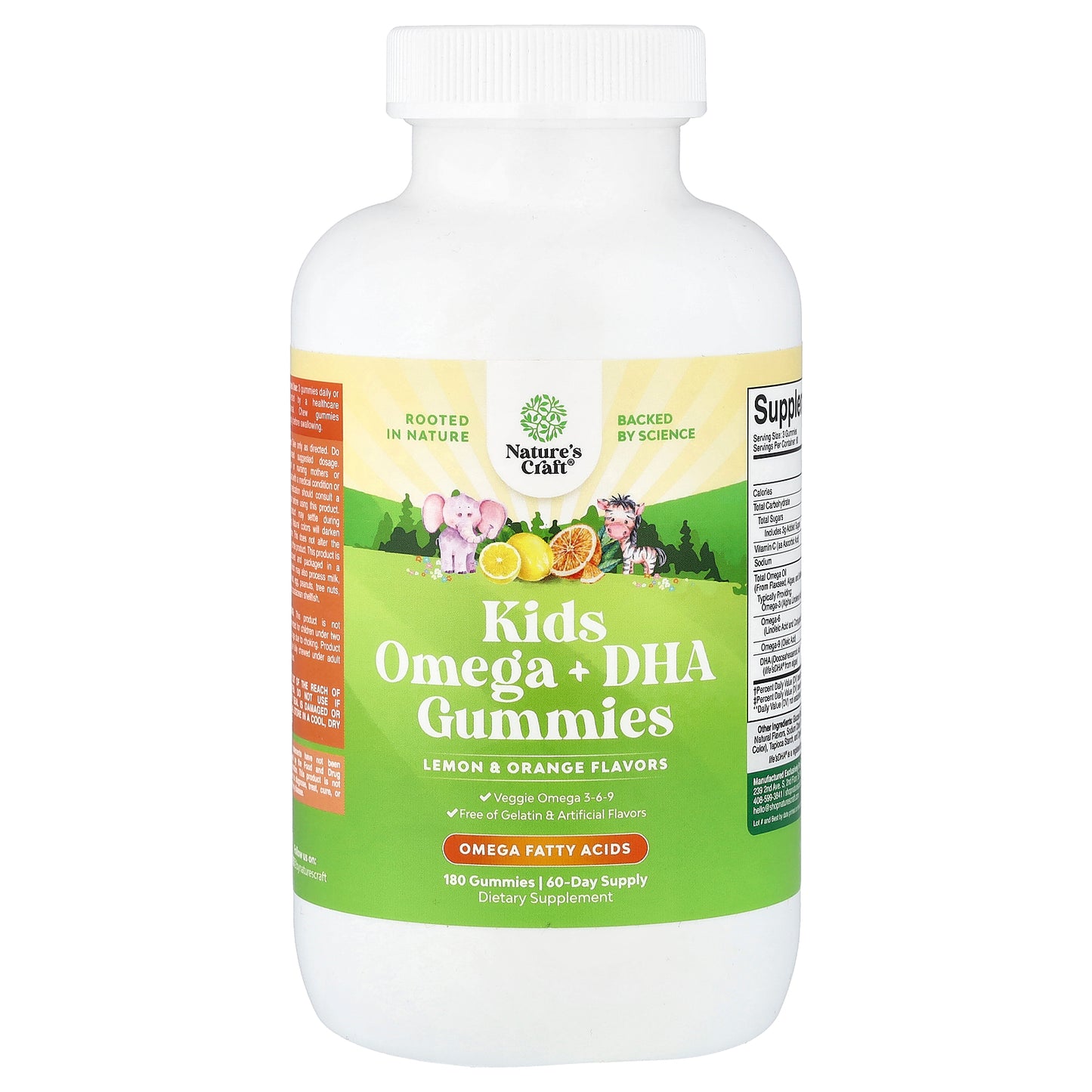 Nature's Craft, Kids Omega + DHA Gummies, Lemon & Orange, 180 Gummies