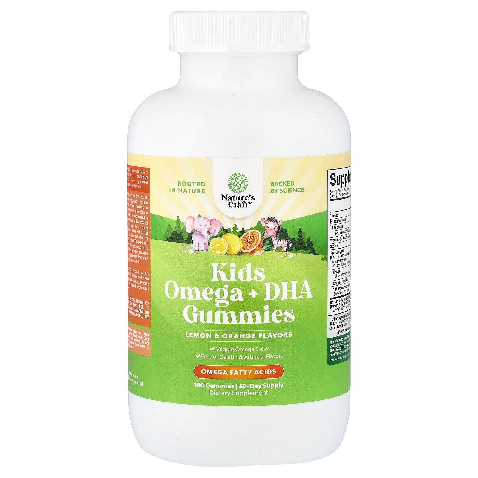 Nature's Craft, Kids Omega + DHA Gummies, Lemon & Orange, 180 Gummies