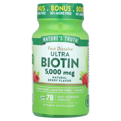 Nature's Truth, Ultra Biotin, Natural Berry, 5,000 mcg, 78 Fast Dissolve Tablets