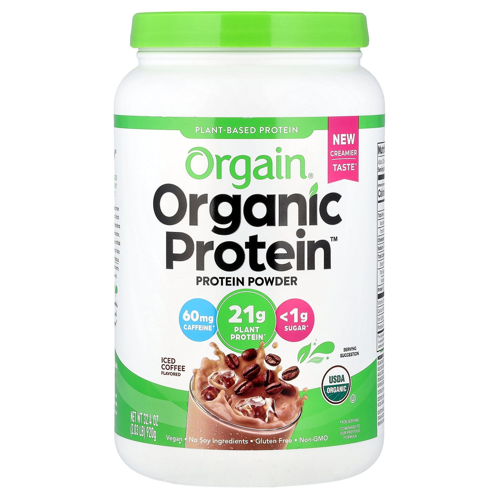 Orgain, Organic Protein™ Powder, Plant-Based, Iced Coffee, 2.03 lbs (920 g)