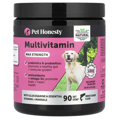 Pet Honesty, Multivitamin, Max Strength, For Adult Dogs, Smoked Salmon, 90 Soft Chews, 9.5 oz (270 g)