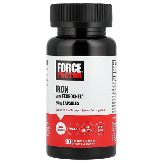 Force Factor, Iron with Ferrochel™, 36 mg, 90 Vegetable Capsules