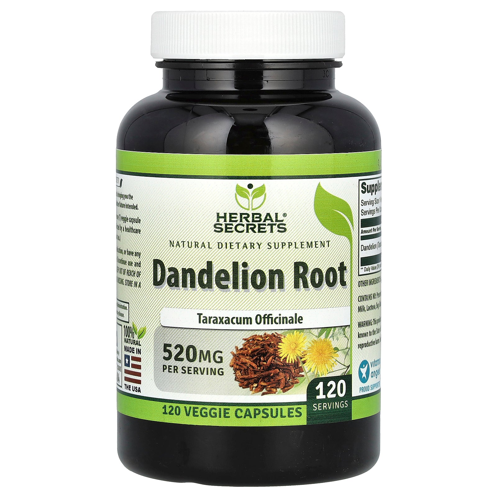 Herbal Secrets, Dandelion Root, 520 mg, 120 Veggie Capsules