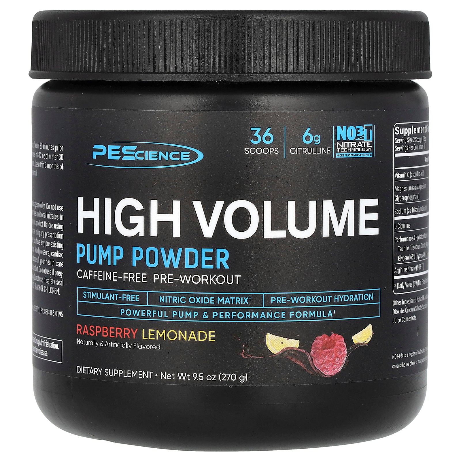 PEScience, High Volume, Pump Powder, Caffeine Free, Raspberry Lemonade, 9.5 oz (270 g)