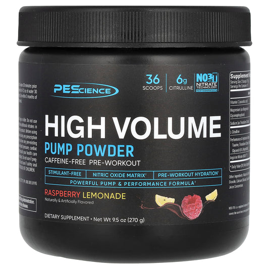 PEScience, High Volume, Pump Powder, Caffeine Free, Raspberry Lemonade, 9.5 oz (270 g)