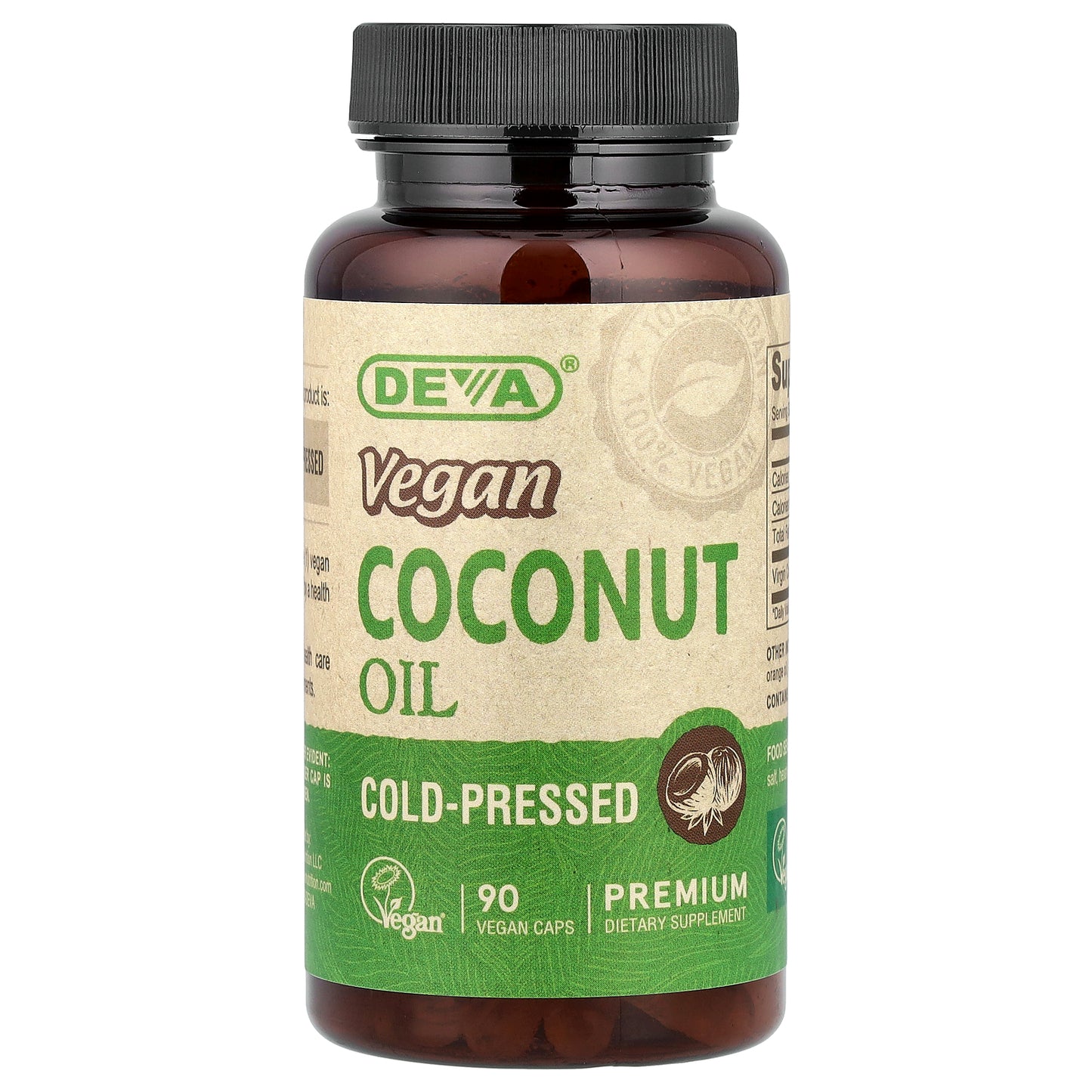 Deva, Vegan Coconut Oil, Cold-Pressed, 90 Vegan Caps (500 mg per Capsule)