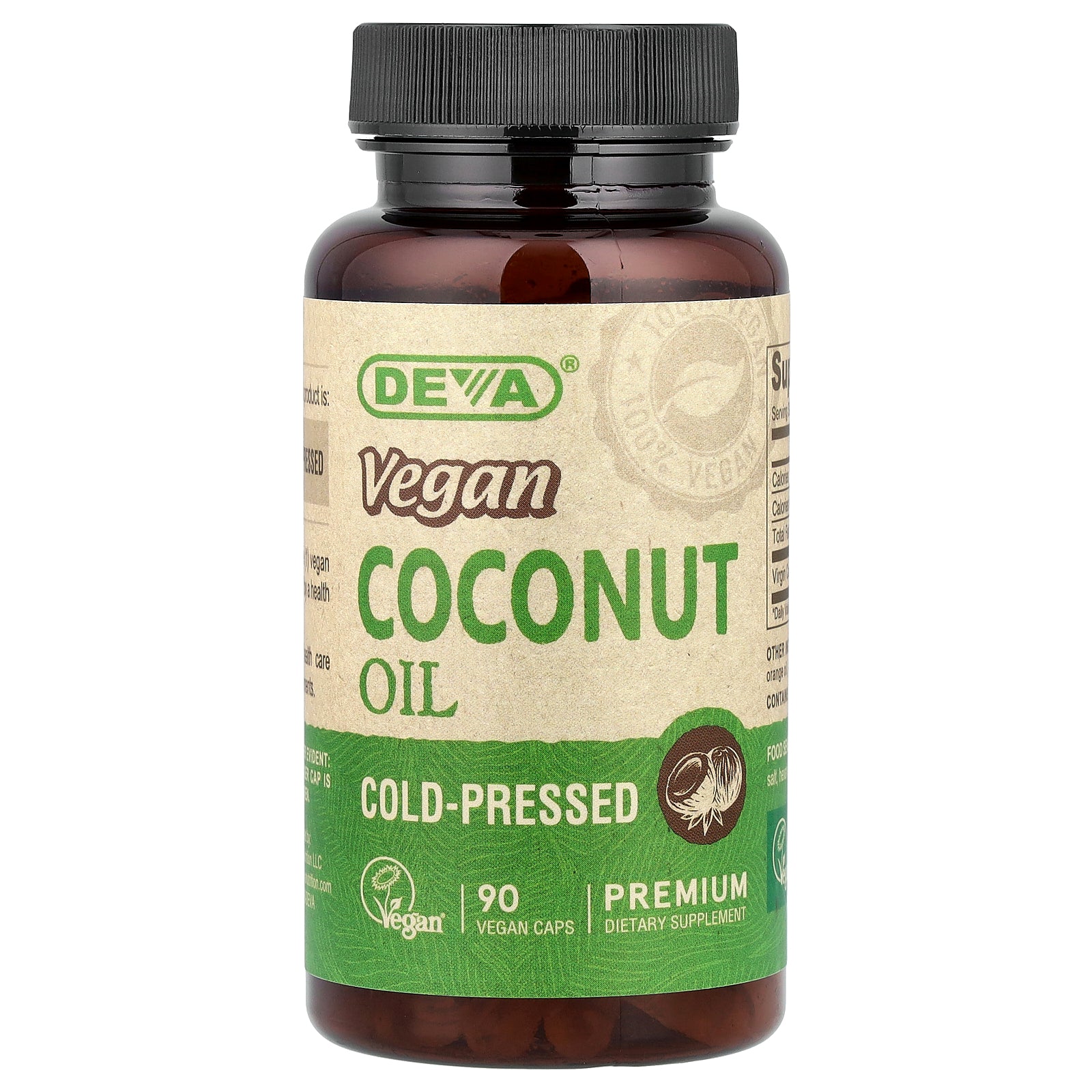 Deva, Vegan Coconut Oil, Cold-Pressed, 90 Vegan Caps (500 mg per Capsule)