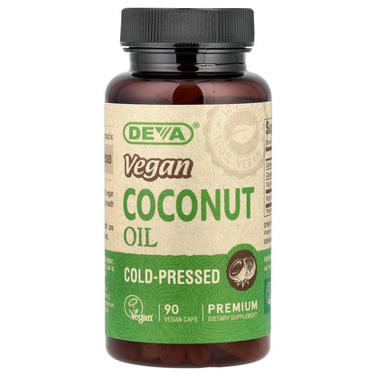 Deva, Vegan Coconut Oil, Cold-Pressed, 90 Vegan Caps (500 mg per Capsule)
